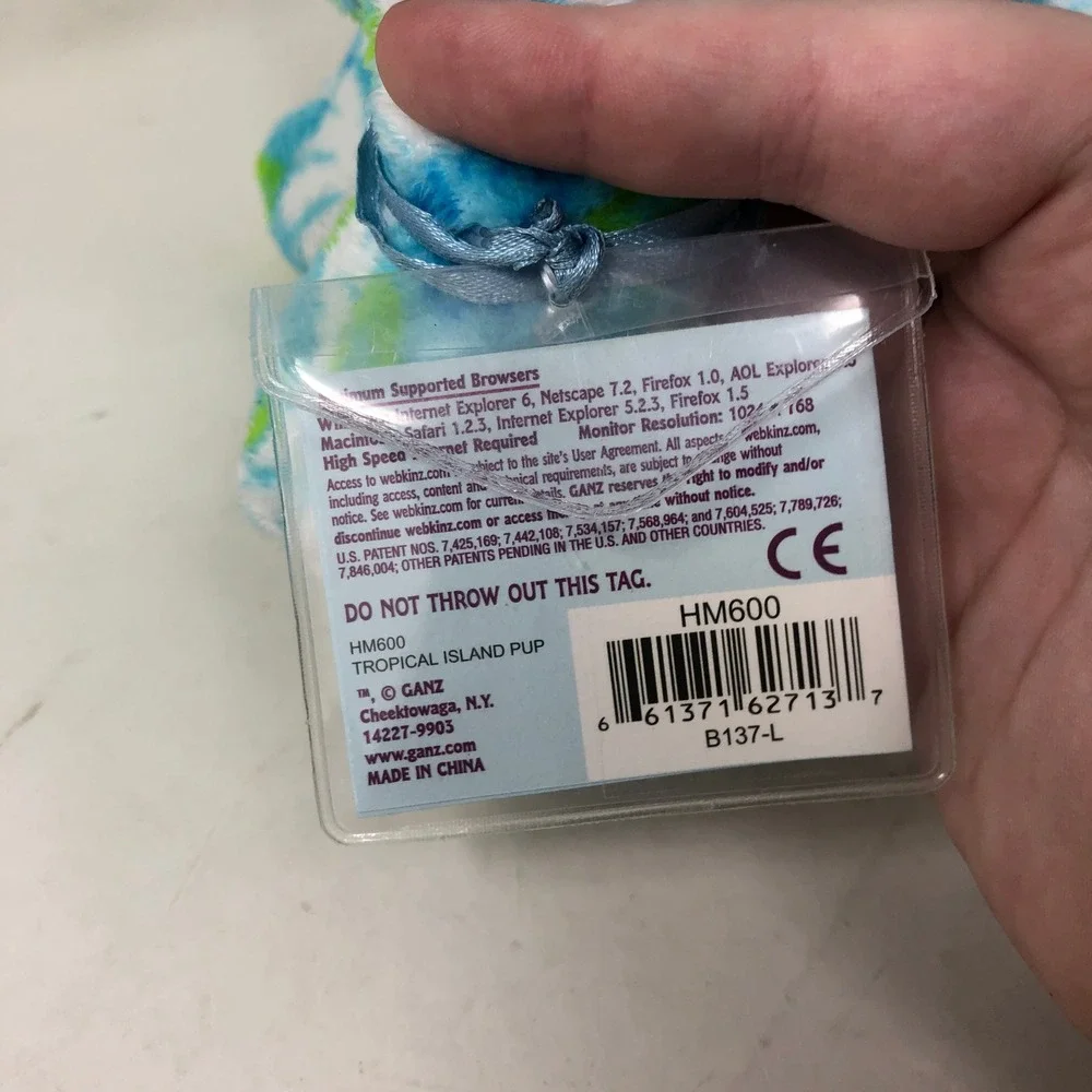 Ganz Webkinz Tropical Island Pup Blue Green Floral Plush HM600‎ NWT Unused CODE
